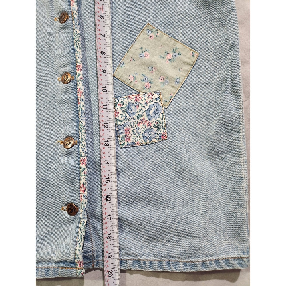 VTG‎ Y2K Hangten Button Up Denim Skirt with Floral Patches 11/12 30" Waist - Picture 4 of 7